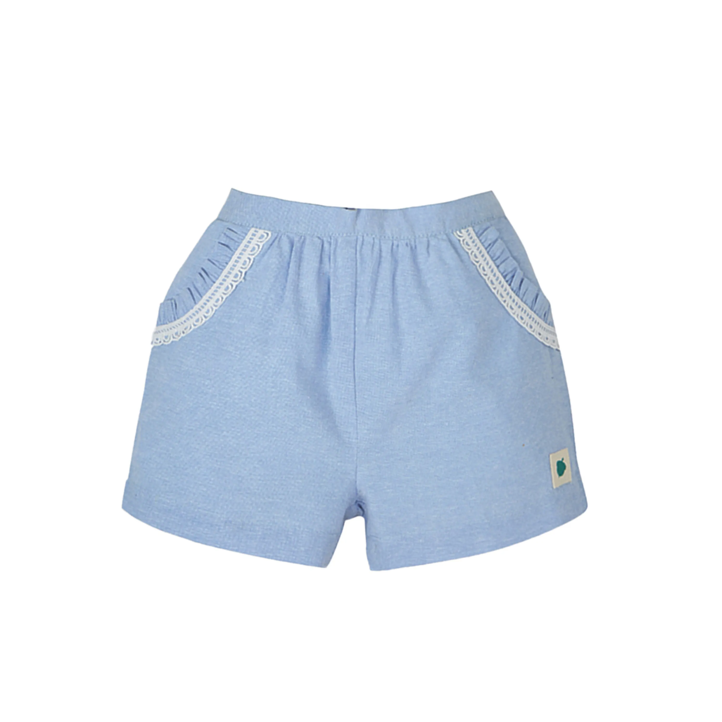 Mia Sky Tiered Top in Eyelet & Double Cloth with Chambray Shorts Set - White & Blue