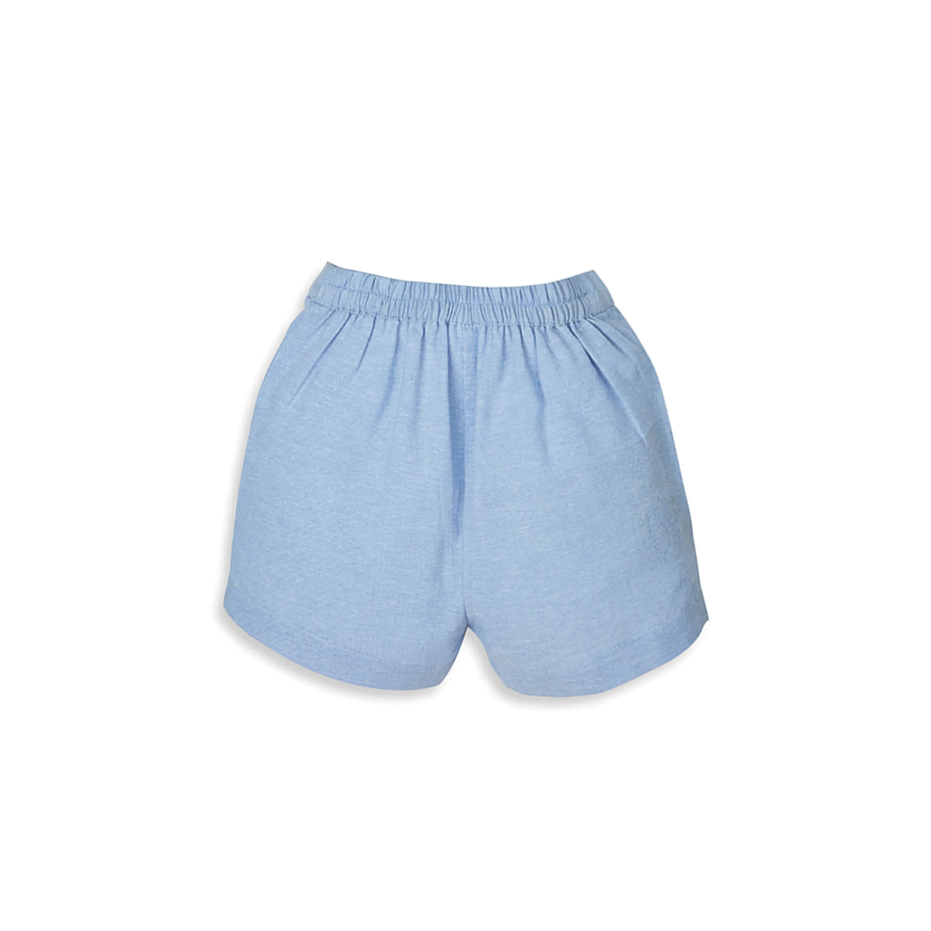Mia Sky Tiered Top in Eyelet & Double Cloth with Chambray Shorts Set - White & Blue