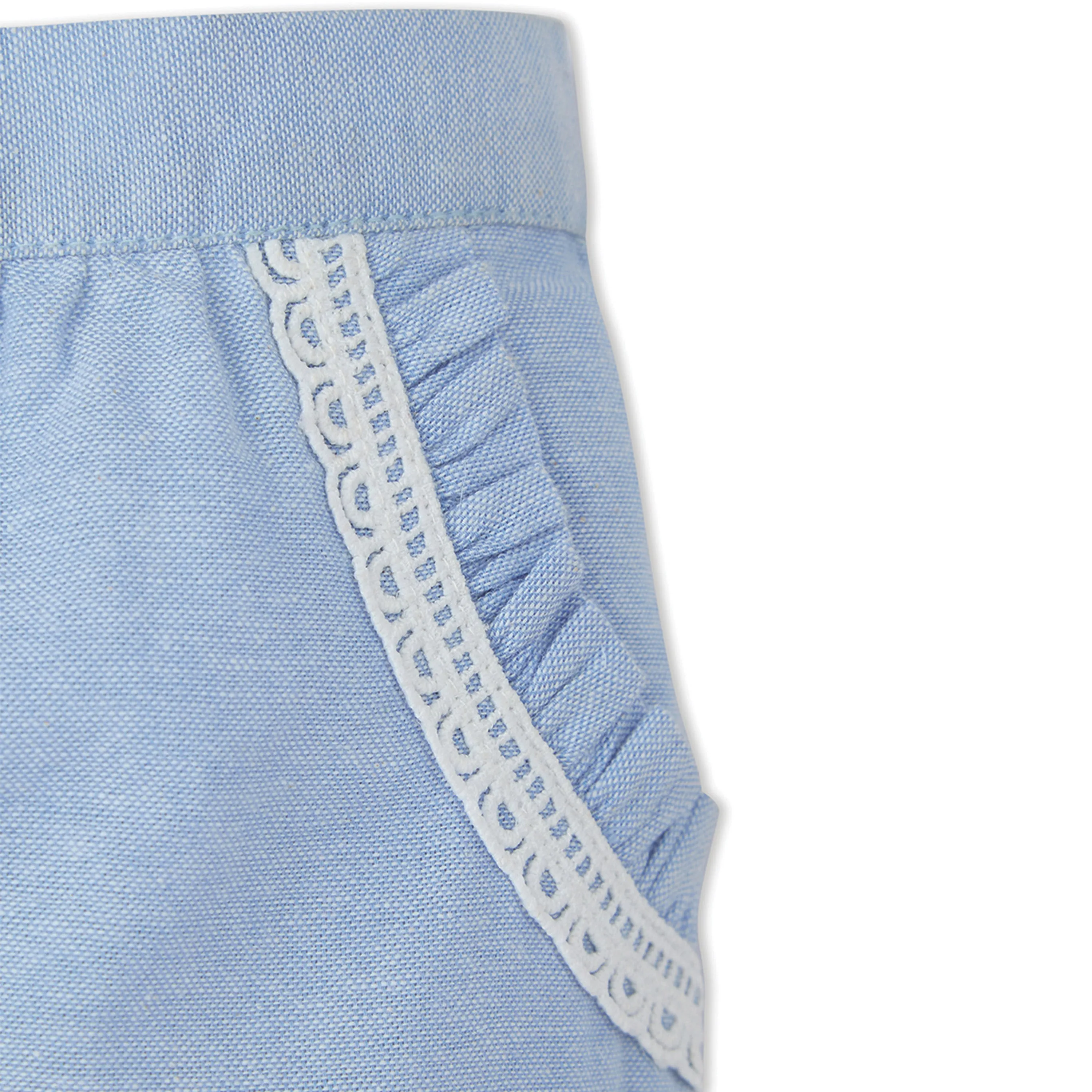 Mia Sky Tiered Top in Eyelet & Double Cloth with Chambray Shorts Set - White & Blue