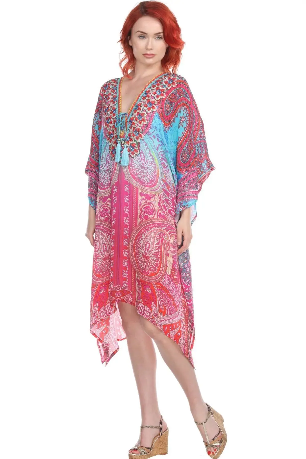Multi Color Viscose Silk Designer Kaftan Dress