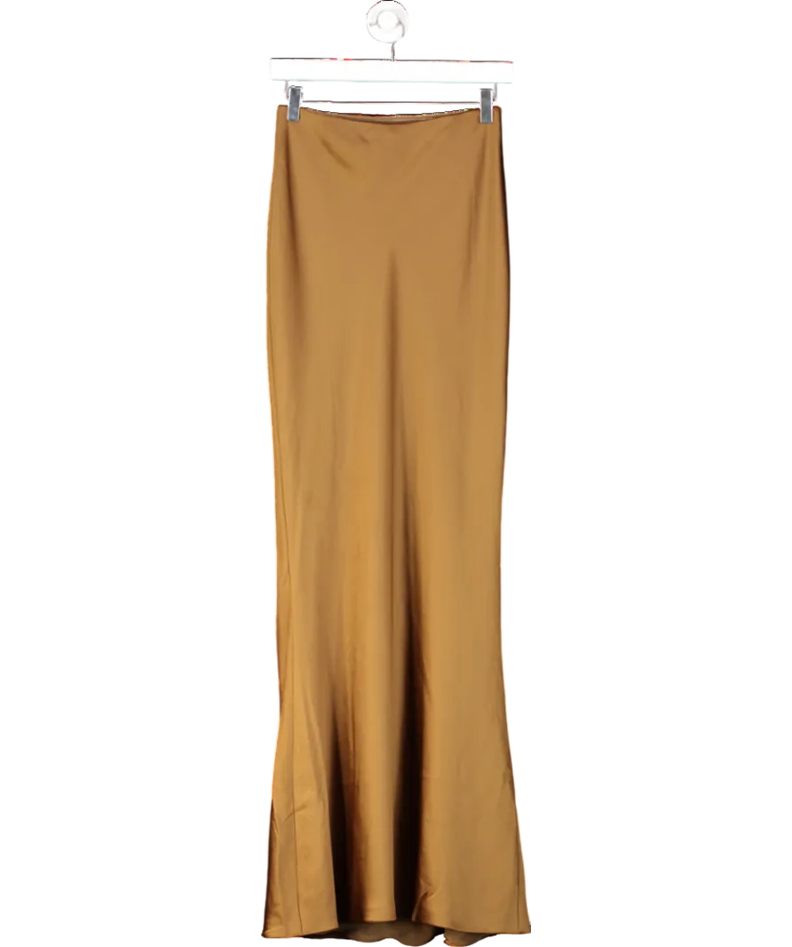 Norma Kamali Brown Obie Satin Maxi Skirt UK S