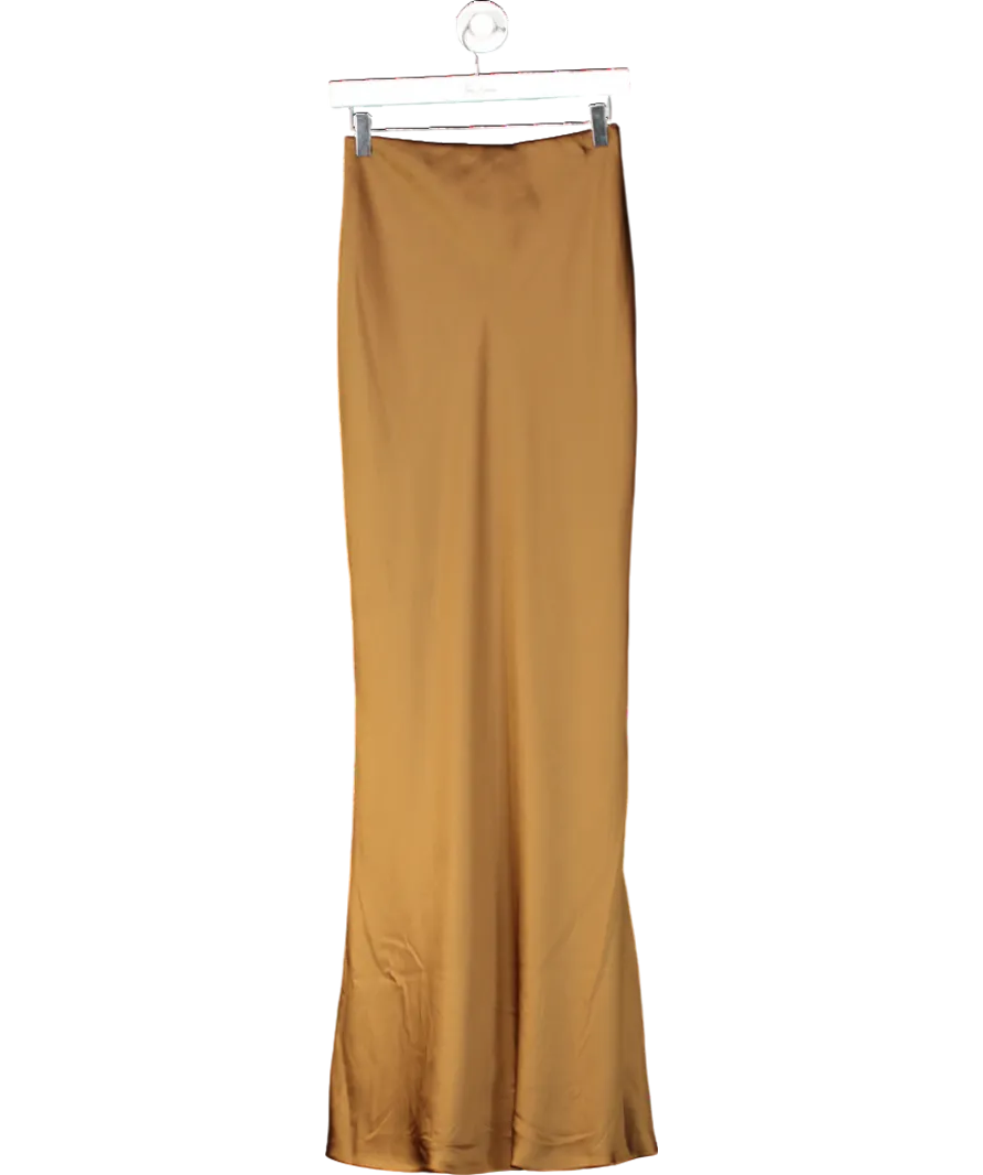 Norma Kamali Brown Obie Satin Maxi Skirt UK S