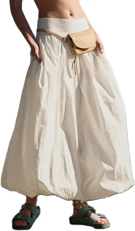 NUFIWI Women Y2k Bubble Maxi Skirt Low Elastic Waist A Line Long Skirt Summer Casual Ruffle Pleated Midi Dress