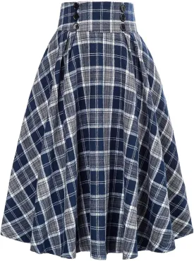 Pencil Skirts for Women Knee Length Plus Size Women Fashion Casual Plaid SkirtWith Pockets Vintage High Waist