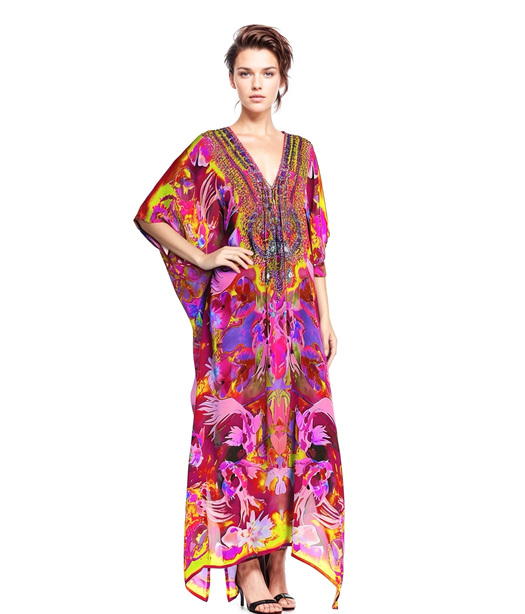 Pink Fusion  kaftan Resort Wear-Front tie with embellishments.Sizes Available AU 12-28