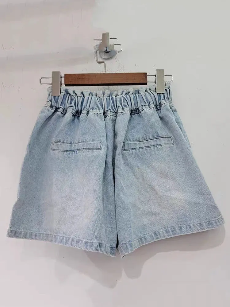 Pre Order:  Colorful Diamond High Waist Wide Leg Denim Shorts
