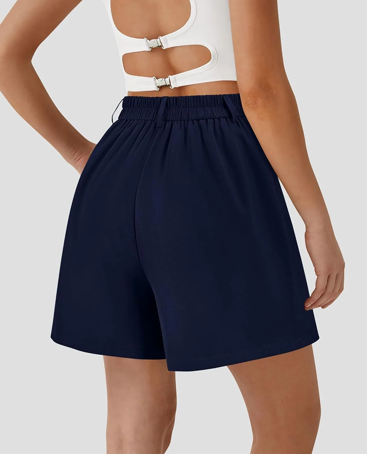 PRETTYGARDEN Shorts for Women Dressy 2025 Summer Elastic High Waisted Wide Leg Business Casual Work Shorts with Pockets