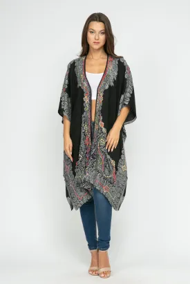 RAJ ALLISON BLACK WHITE EMBROIDERED KIMONO