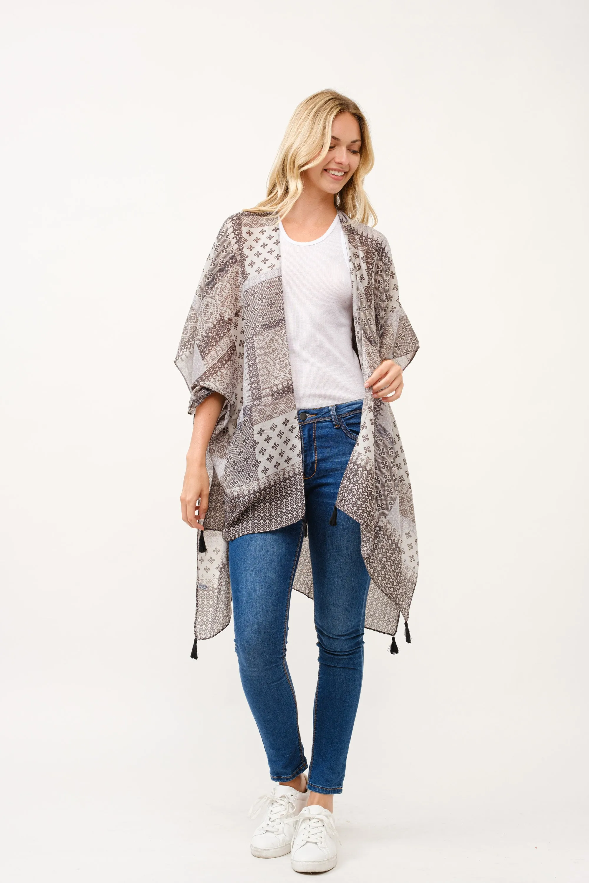 RAJ CARROL PATCHWORK PRINTED KIMONO