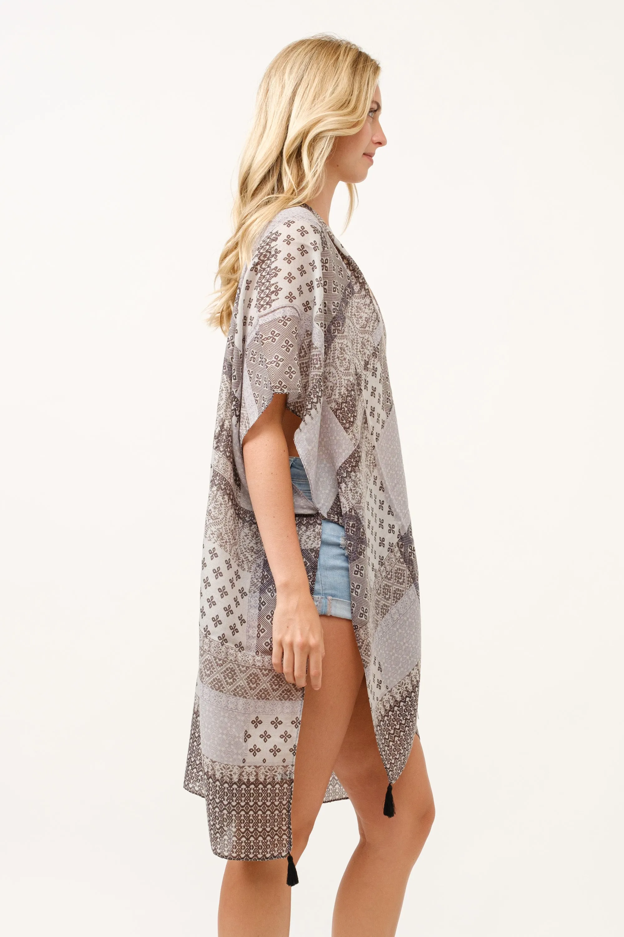 RAJ CARROL PATCHWORK PRINTED KIMONO