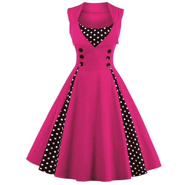 Retro Vintage Polka Dot Party Sleeveless Dress