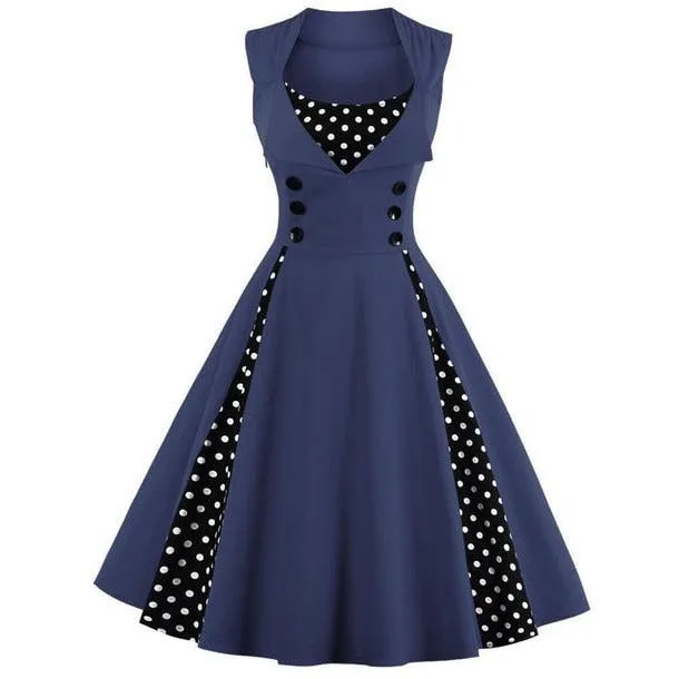 Retro Vintage Polka Dot Party Sleeveless Dress