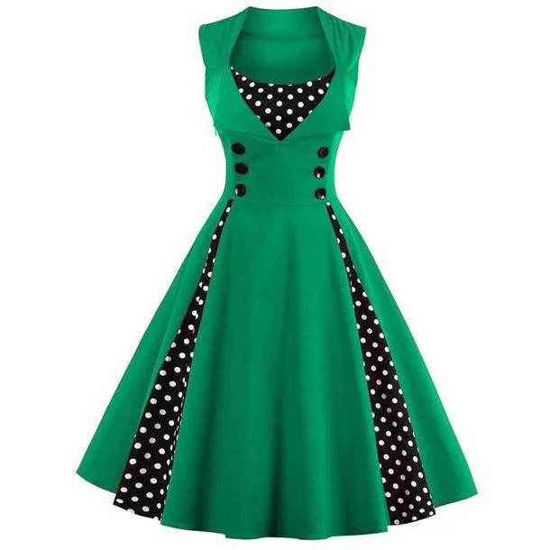 Retro Vintage Polka Dot Party Sleeveless Dress