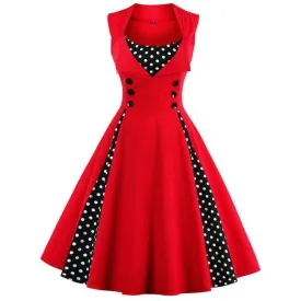 Retro Vintage Polka Dot Party Sleeveless Dress