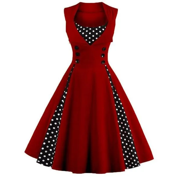 Retro Vintage Polka Dot Party Sleeveless Dress