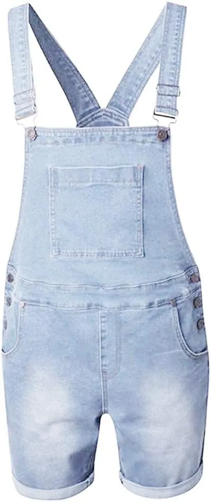 Runcati Mens Denim Shorts Bib Overall Jean Romper Casual Loose Fit Walkshort Button Pockets Summer Jumpersuit