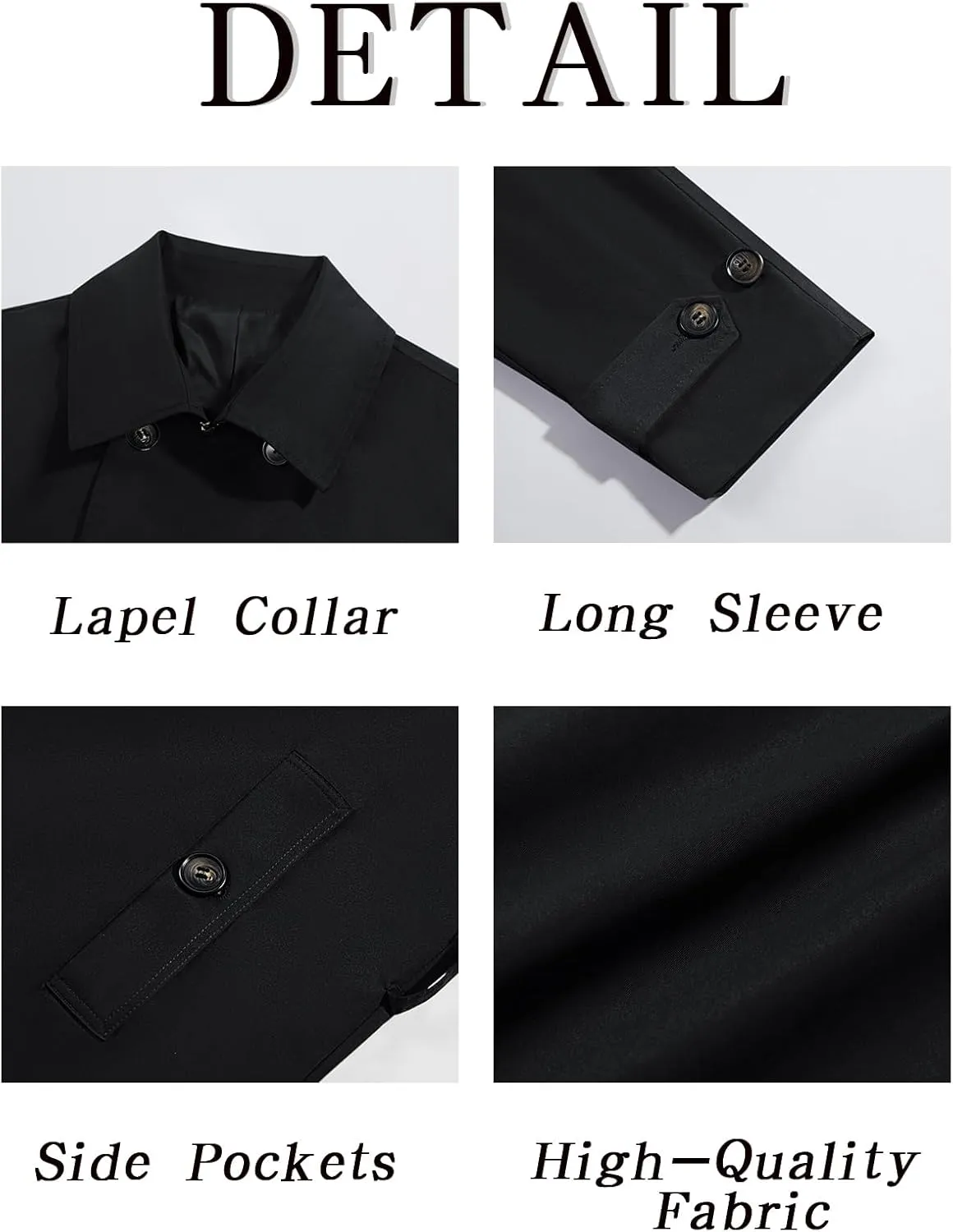 Runcati Mens Double Breasted Trench Coat Notched Lapel Windbreaker Jackets Causal Overcoat With Belt