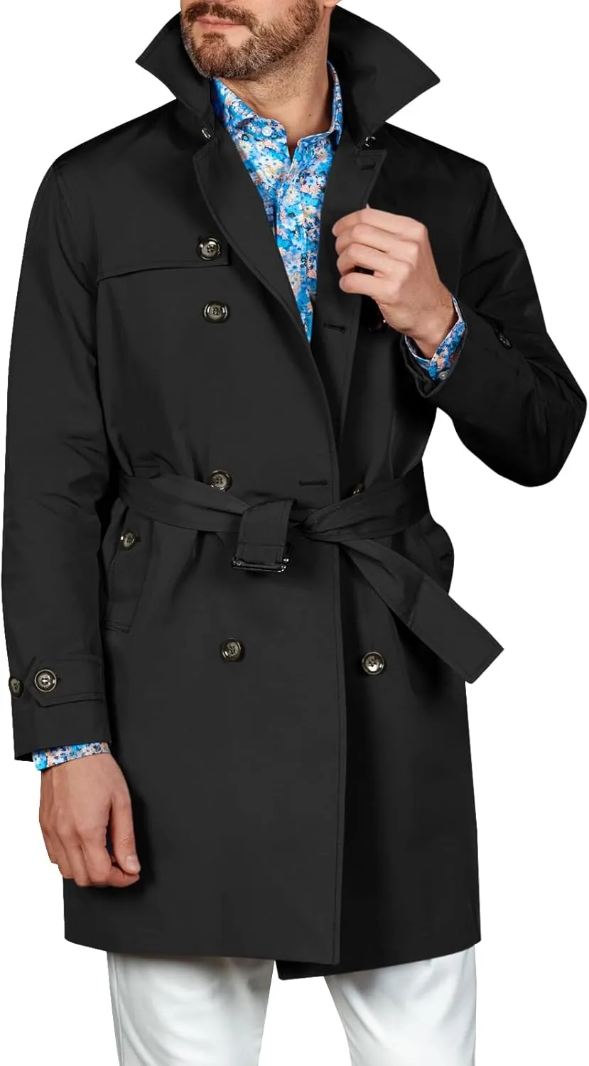 Runcati Mens Double Breasted Trench Coat Notched Lapel Windbreaker Jackets Causal Overcoat With Belt