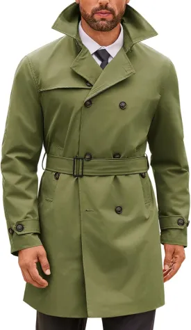 Runcati Mens Double Breasted Trench Coat Notched Lapel Windbreaker Jackets Causal Overcoat With Belt