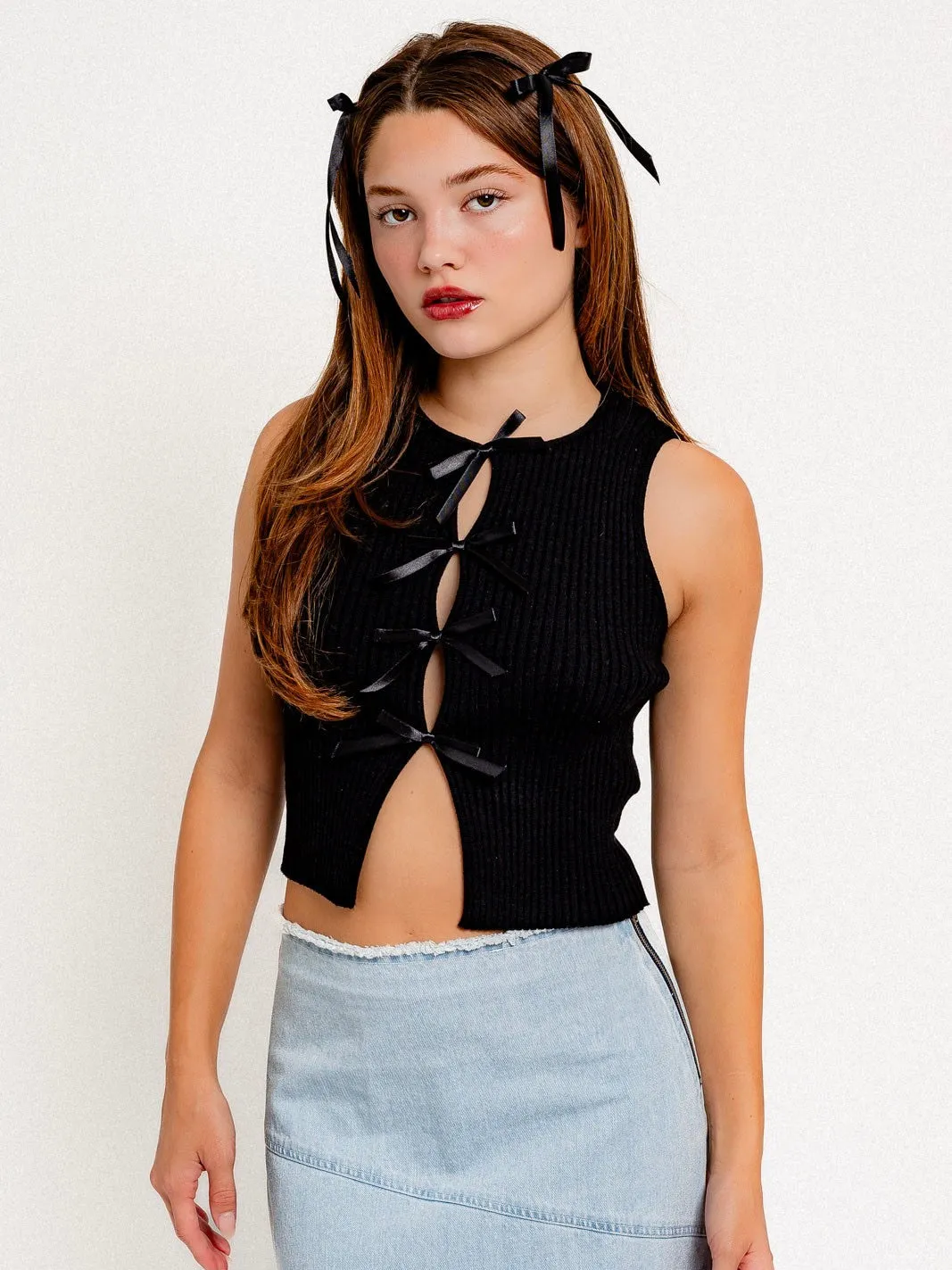 Satin Bow Sweater Vest
