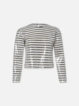 Striped Sequin Top -- Navy Multi