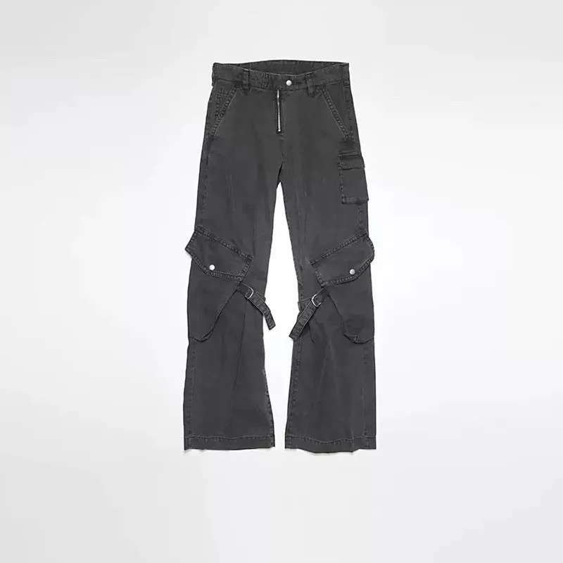 Toleet Winter Y2K Men's Street Style Outfits Pocket Lace-up Pants Loose Bullet Pants Casual Curved Knife Overalls Men