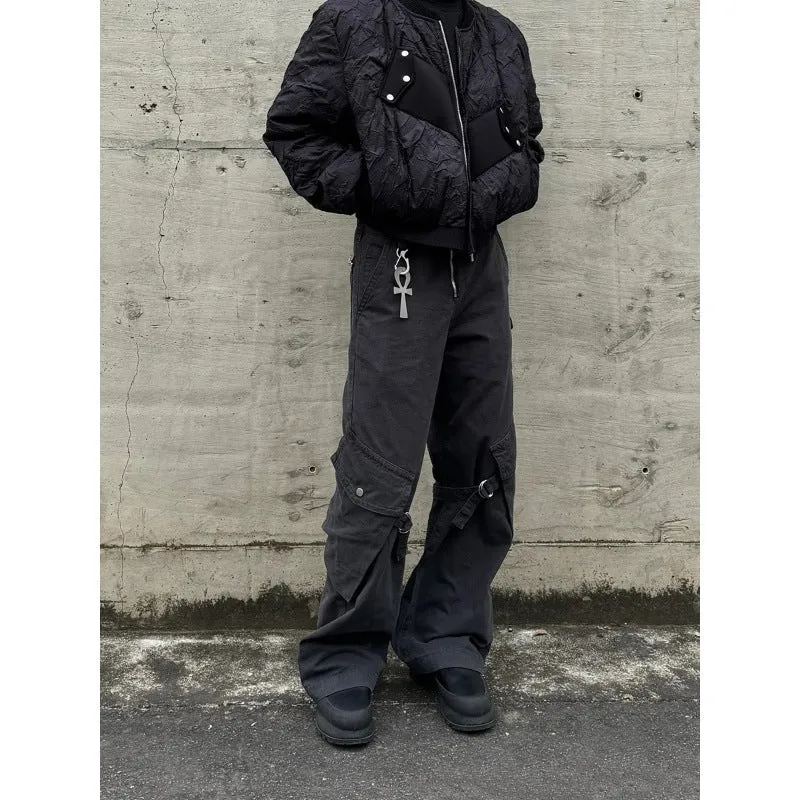 Toleet Winter Y2K Men's Street Style Outfits Pocket Lace-up Pants Loose Bullet Pants Casual Curved Knife Overalls Men