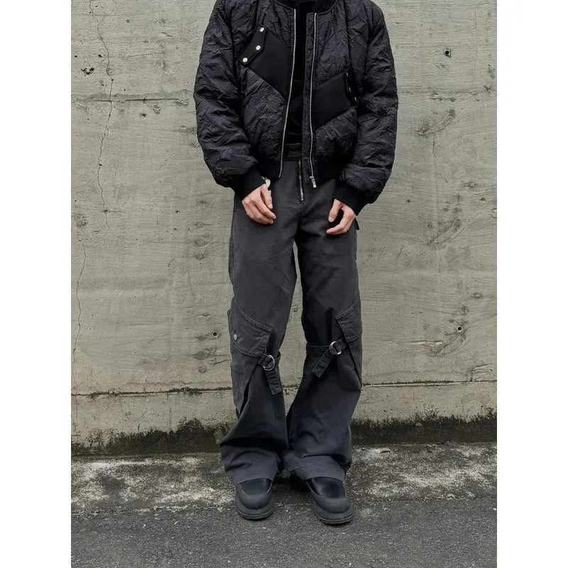Toleet Winter Y2K Men's Street Style Outfits Pocket Lace-up Pants Loose Bullet Pants Casual Curved Knife Overalls Men