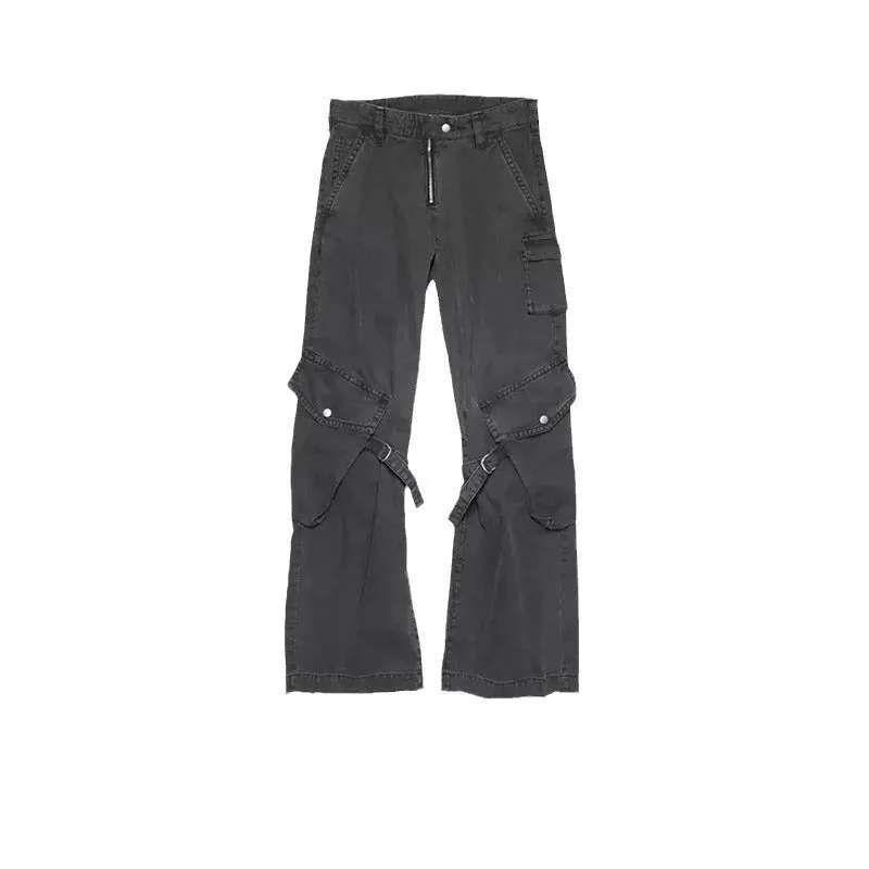 Toleet Winter Y2K Men's Street Style Outfits Pocket Lace-up Pants Loose Bullet Pants Casual Curved Knife Overalls Men