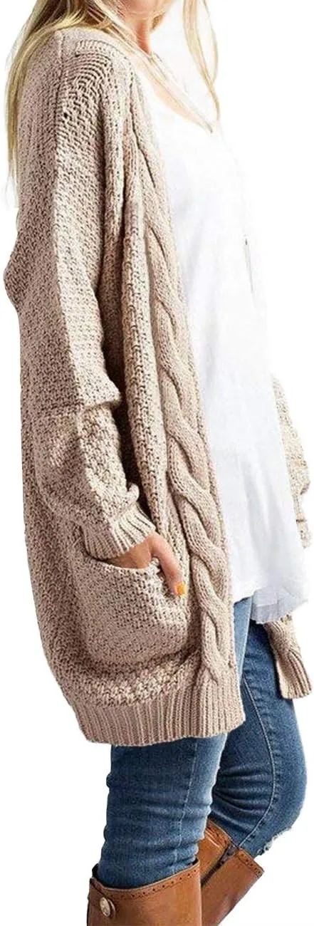 Traleubie Women's Open Front Long Sleeve Boho Boyfriend Knit Chunky Cardigan Sweater