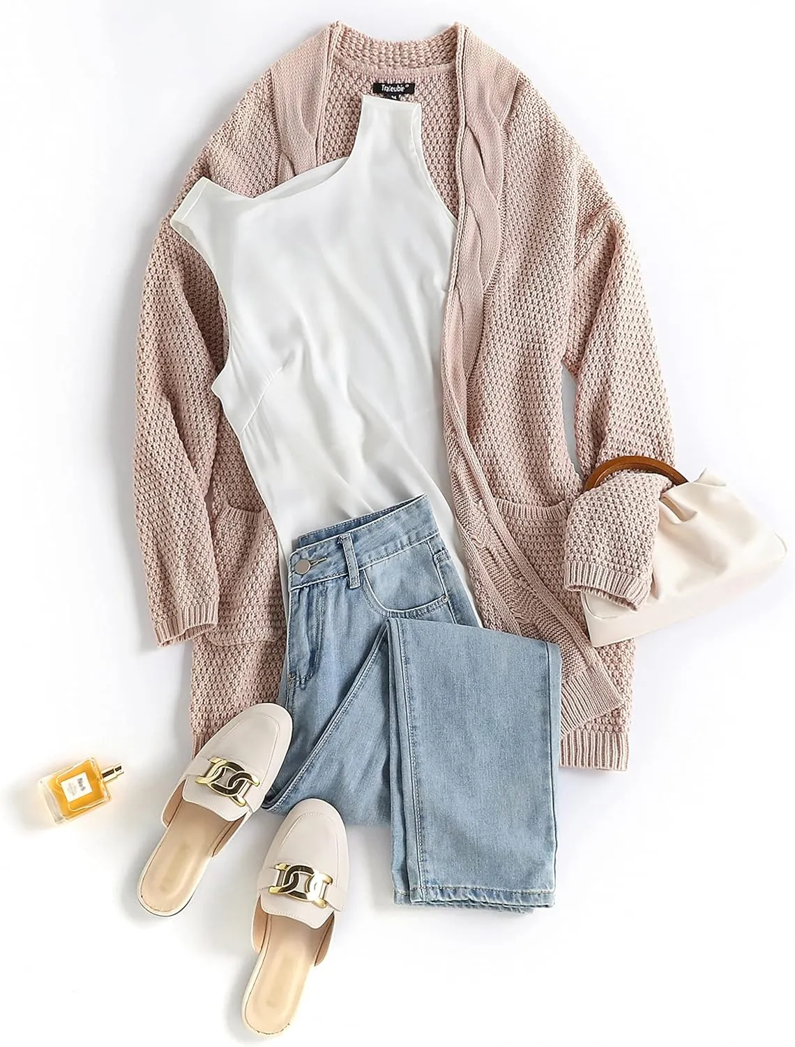 Traleubie Women's Open Front Long Sleeve Boho Boyfriend Knit Chunky Cardigan Sweater