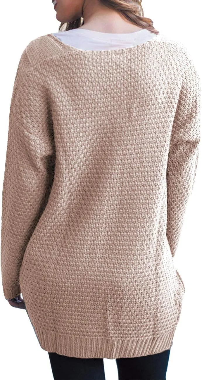 Traleubie Women's Open Front Long Sleeve Boho Boyfriend Knit Chunky Cardigan Sweater