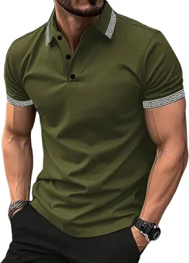 UOUA Mens Casual Polo Shirts Classic Short Sleeve Collared T Shirt Button Golf Slim Fit Tee Tops