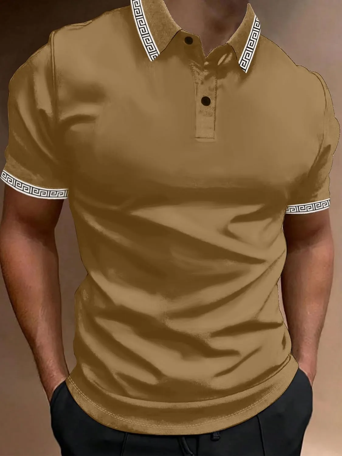 UOUA Mens Casual Polo Shirts Classic Short Sleeve Collared T Shirt Button Golf Slim Fit Tee Tops