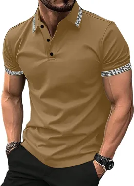 UOUA Mens Casual Polo Shirts Classic Short Sleeve Collared T Shirt Button Golf Slim Fit Tee Tops