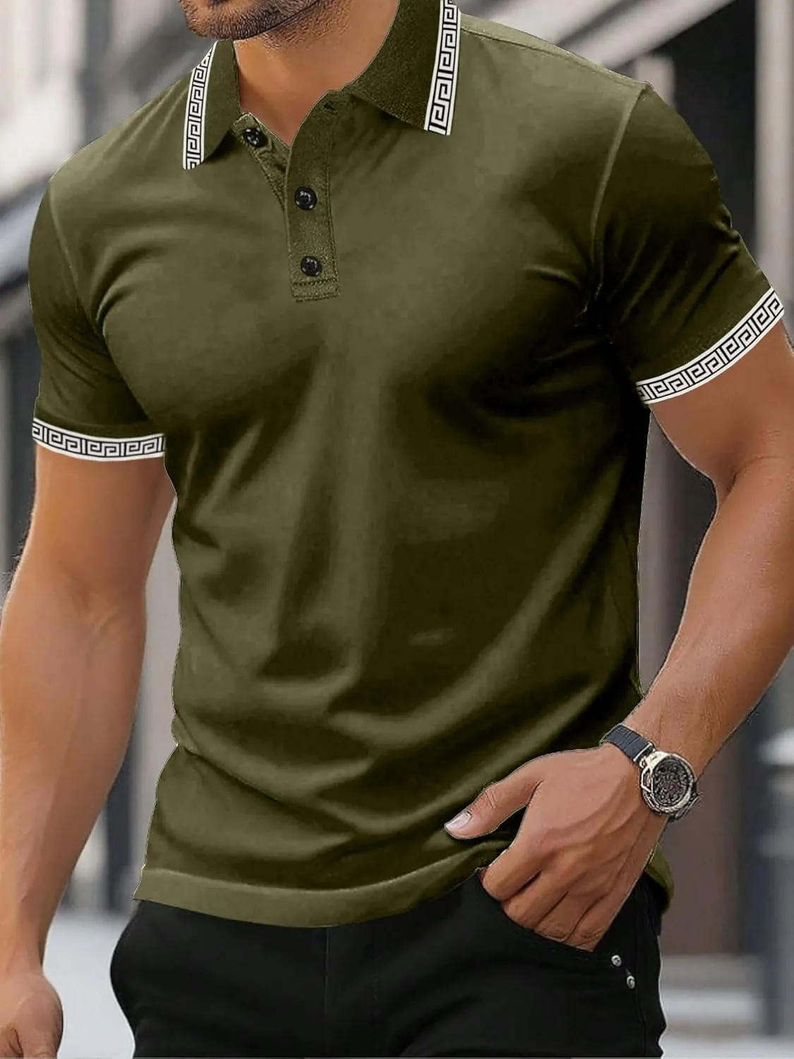UOUA Mens Casual Polo Shirts Classic Short Sleeve Collared T Shirt Button Golf Slim Fit Tee Tops