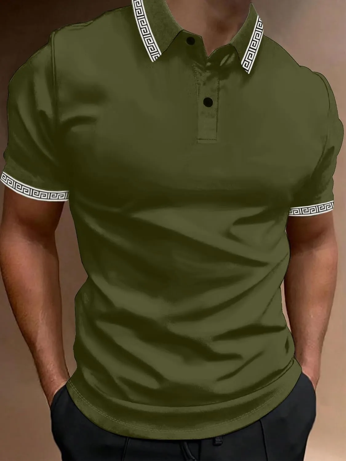 UOUA Mens Casual Polo Shirts Classic Short Sleeve Collared T Shirt Button Golf Slim Fit Tee Tops