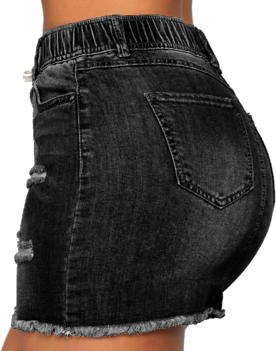 vanberfia Women's Casual Distressed Ripped Denim Short Skirt