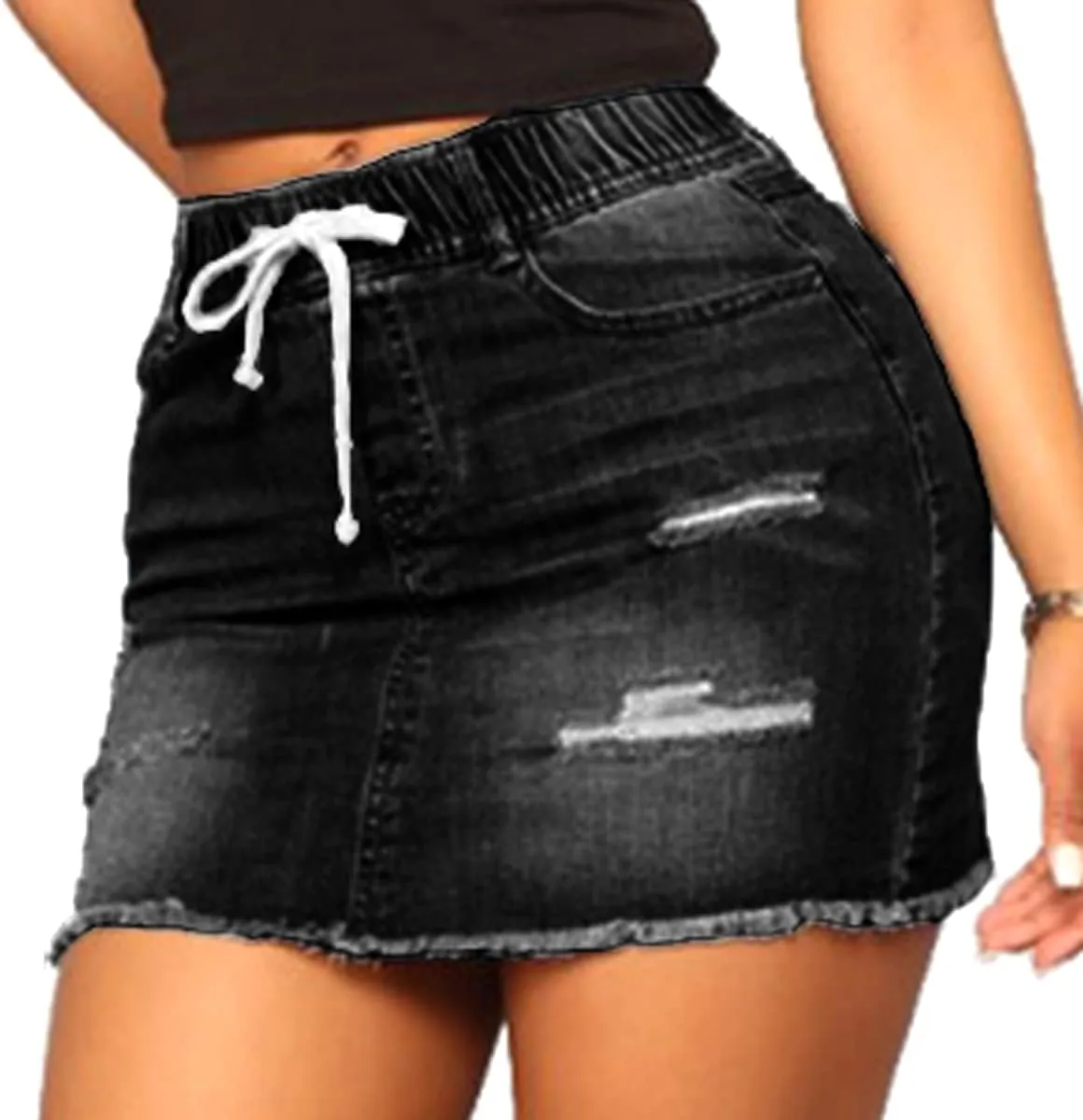 vanberfia Women's Casual Distressed Ripped Denim Short Skirt
