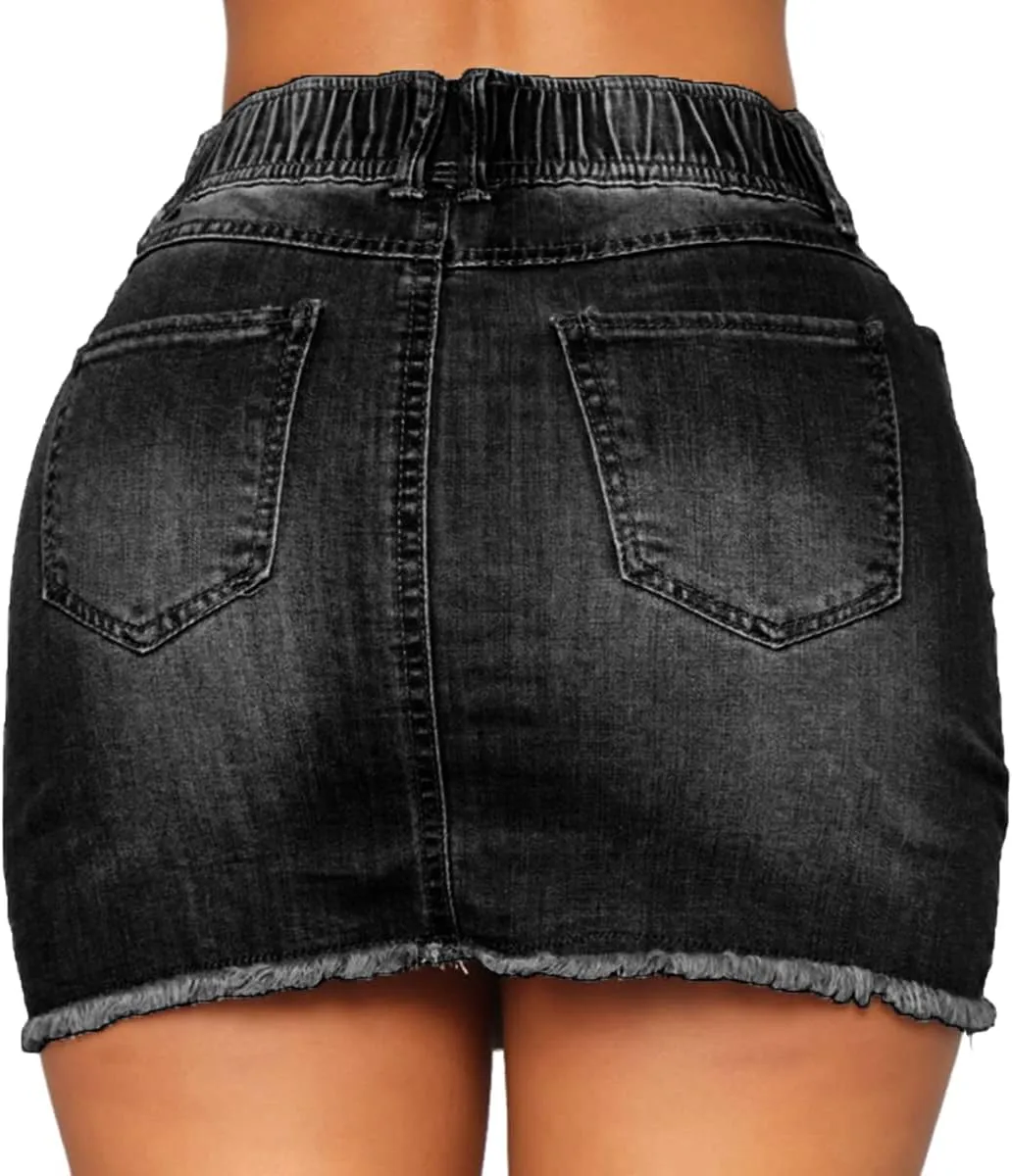 vanberfia Women's Casual Distressed Ripped Denim Short Skirt