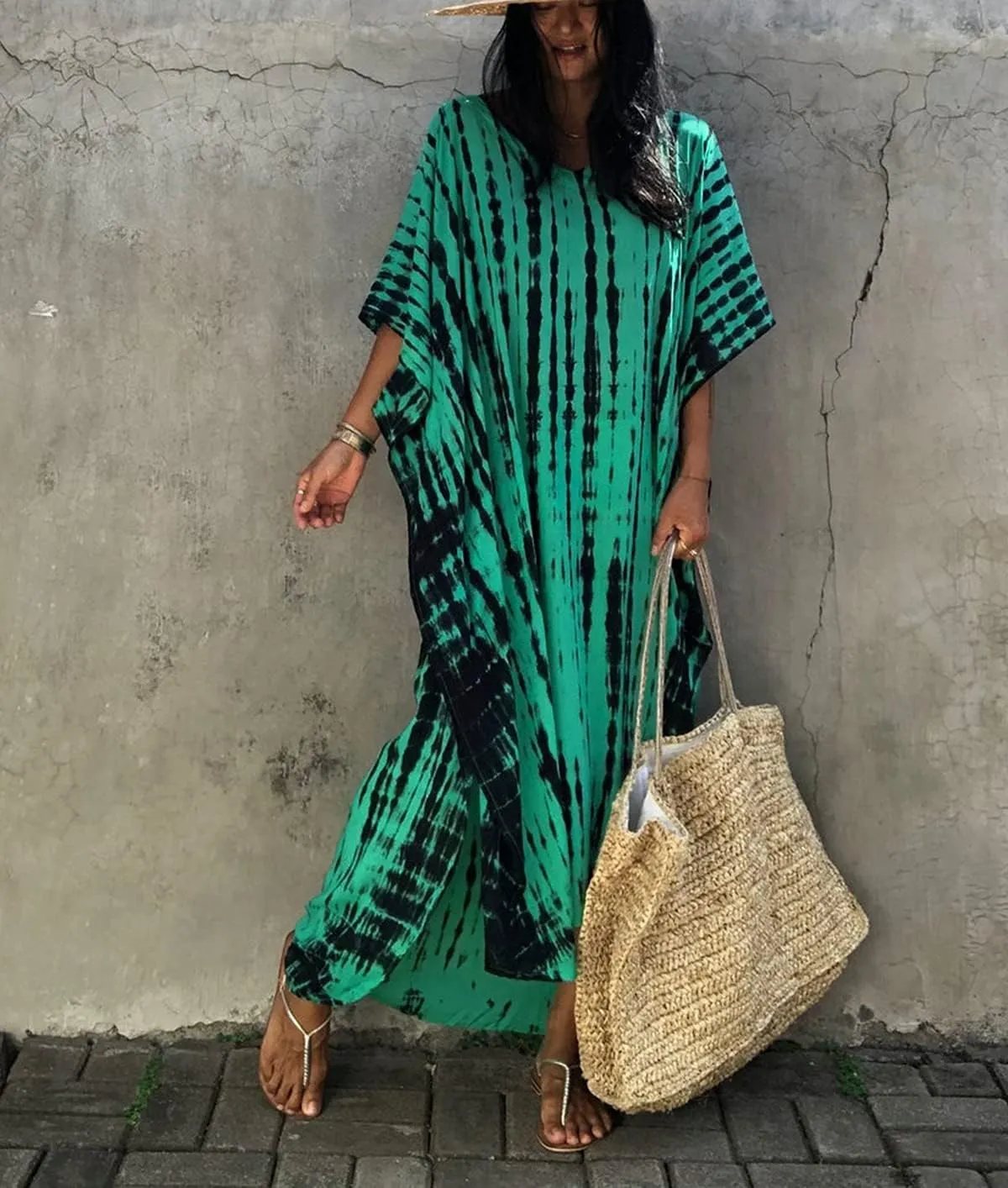 Venasha Womens Caftan Plus Size Kaftans Casual V Neck Caftans Long Soft Beach Maxi Dress for Summer