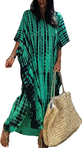 Venasha Womens Caftan Plus Size Kaftans Casual V Neck Caftans Long Soft Beach Maxi Dress for Summer