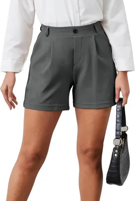 VIMPEP 4"/7" Womens Wide Leg Yoga Dress Shorts, High Waisted Stretchy Pleated Business Casual Shorts with Pockets D601