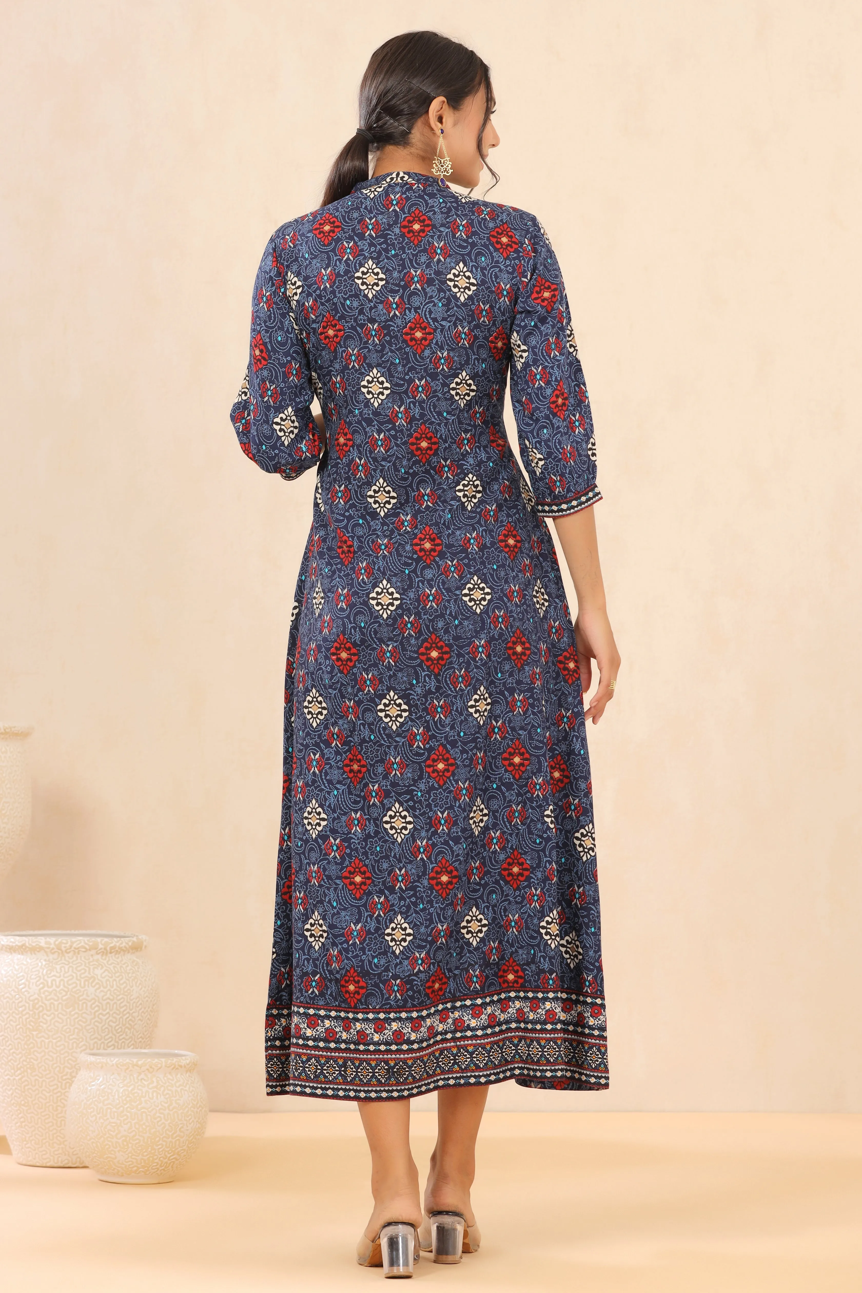 Women Indigo Liva Printed Dress