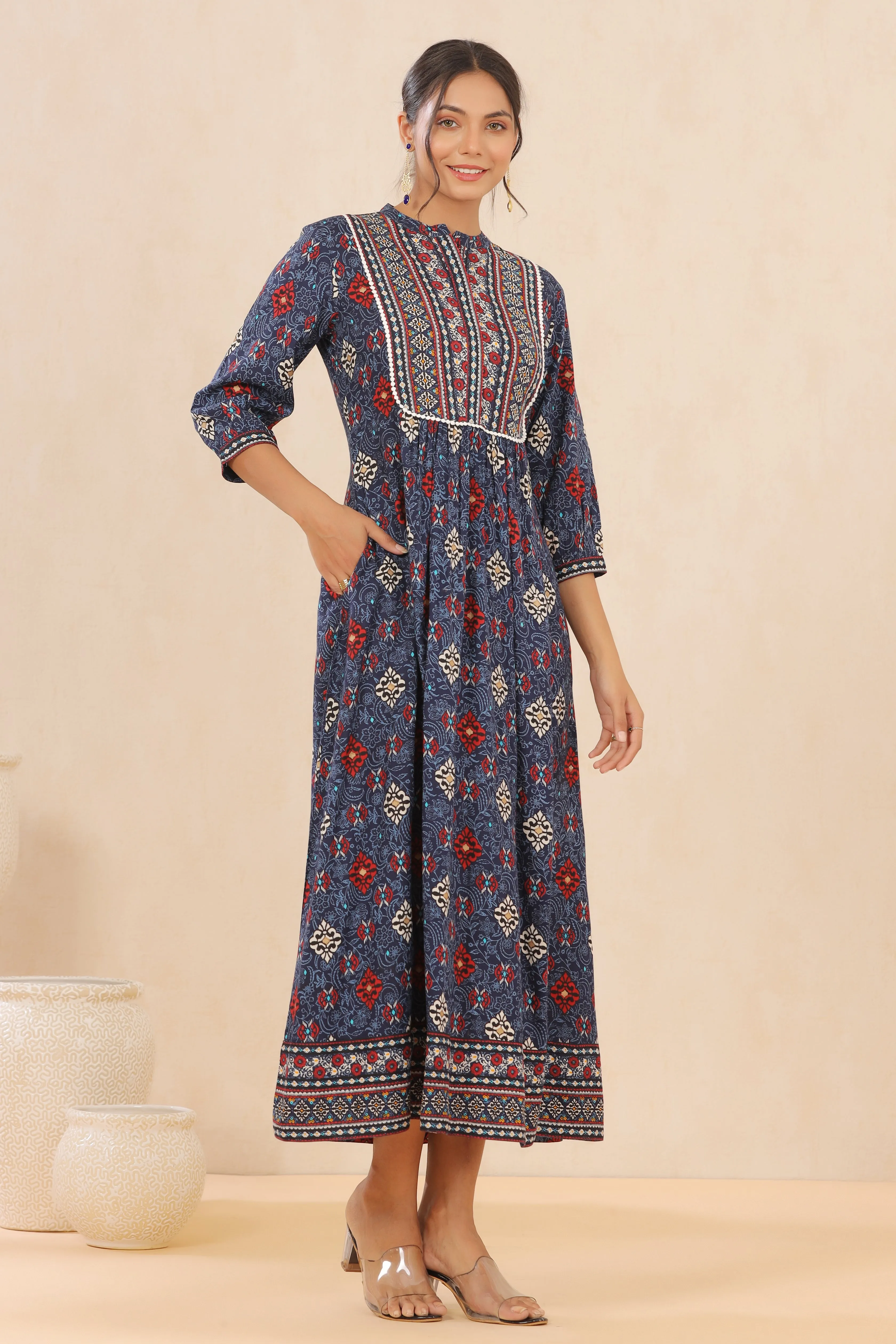 Women Indigo Liva Printed Dress
