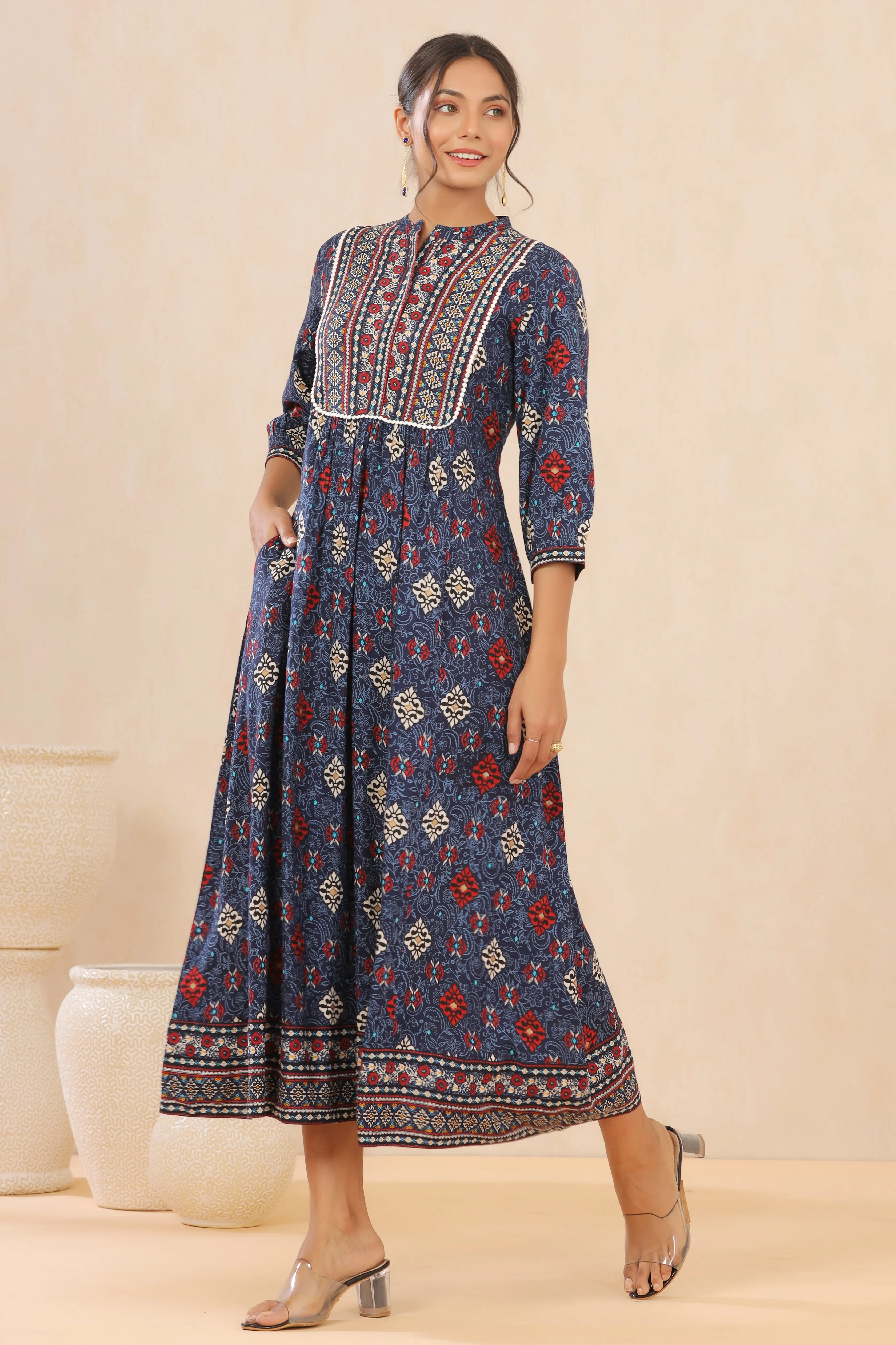 Women Indigo Liva Printed Dress