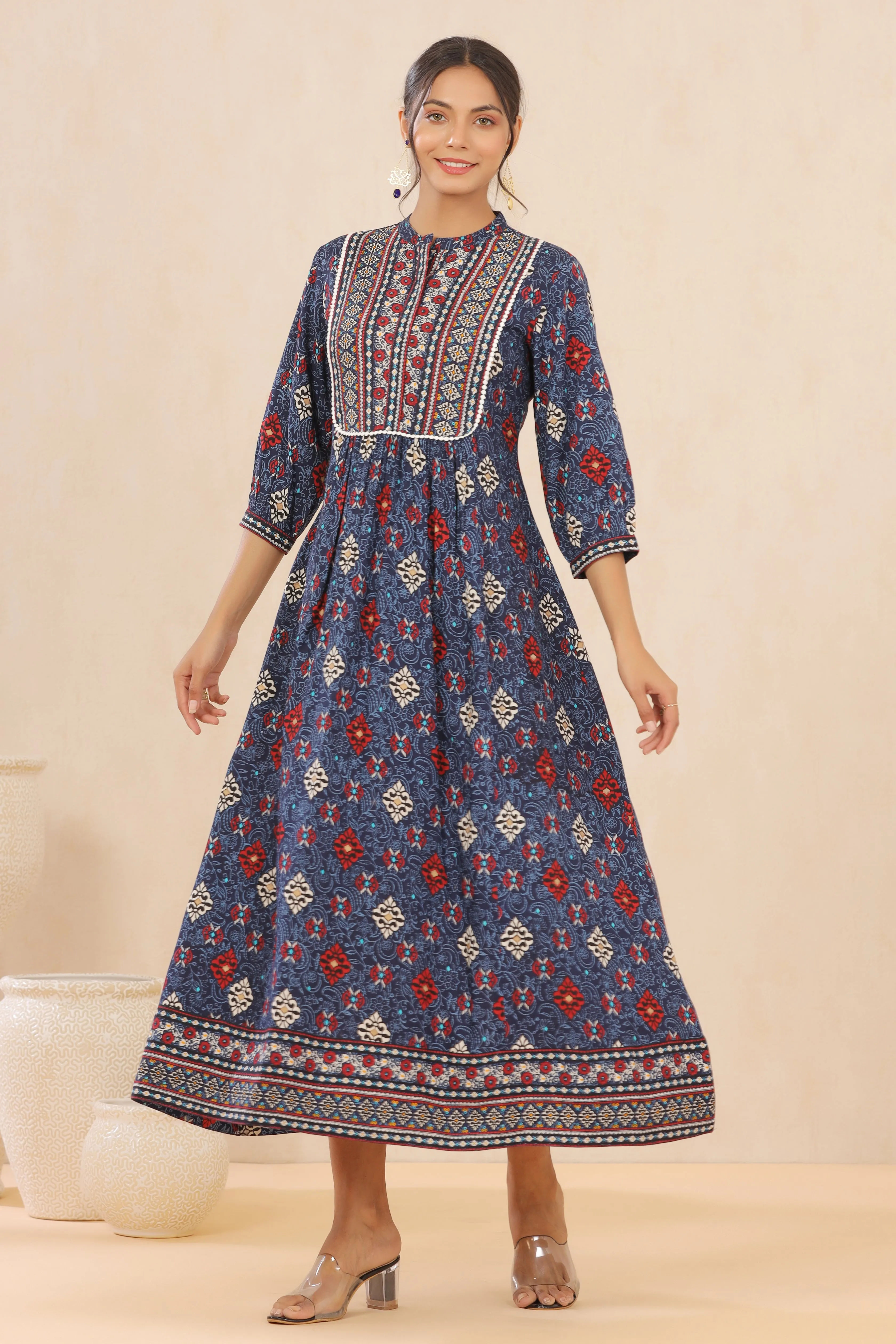 Women Indigo Liva Printed Dress