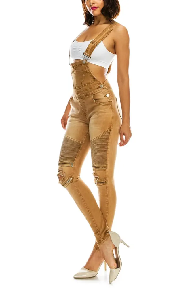 Women's Moto Denim Twill Overalls