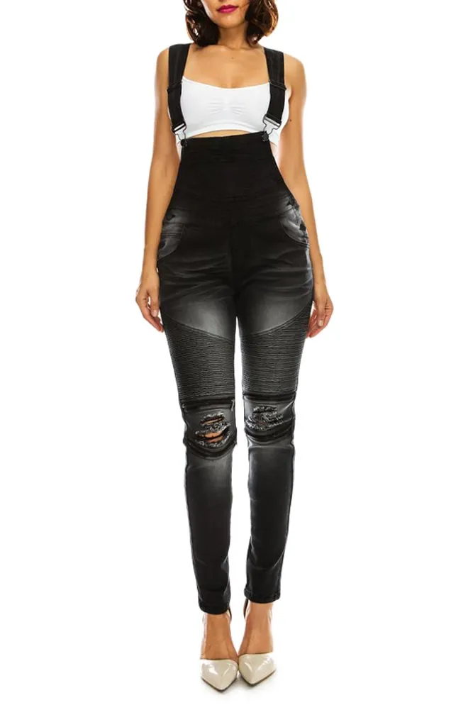 Women's Moto Denim Twill Overalls