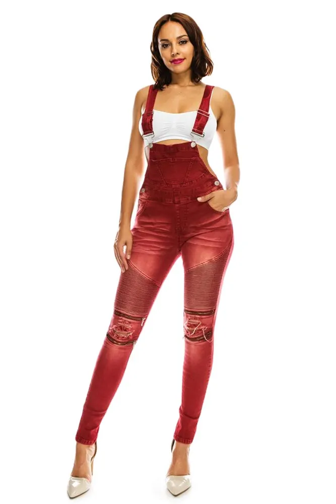 Women's Moto Denim Twill Overalls